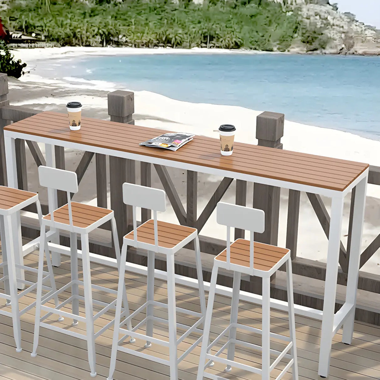 Modern Outdoor Counter Height Bar Table with Footrest Image - 10