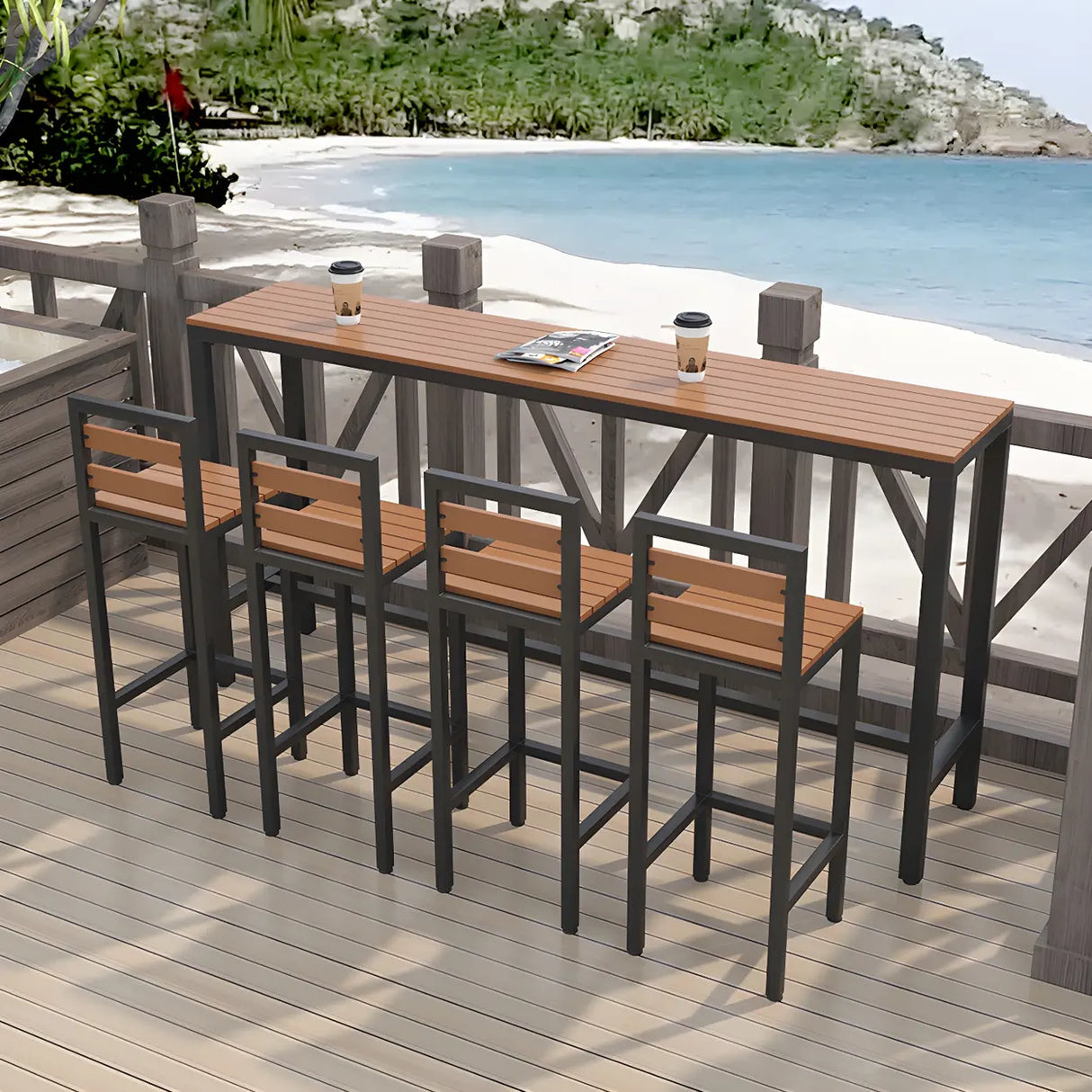 Modern Outdoor Counter Height Bar Table with Footrest Image - 4