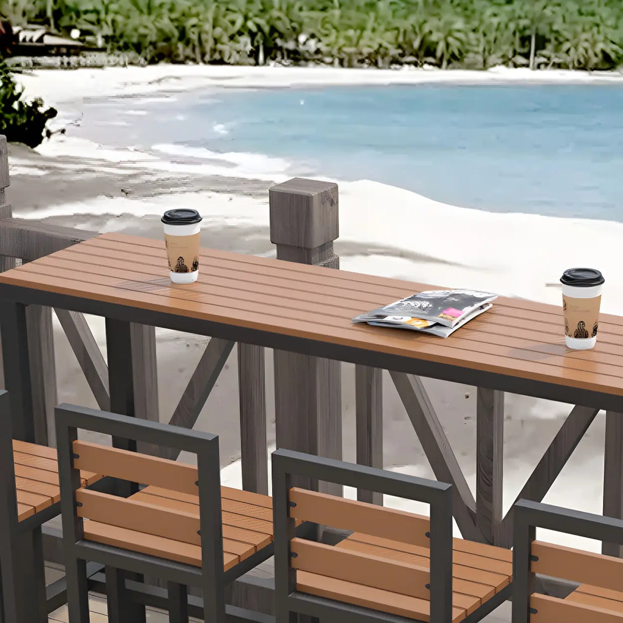 Modern Outdoor Counter Height Bar Table with Footrest Image - 6