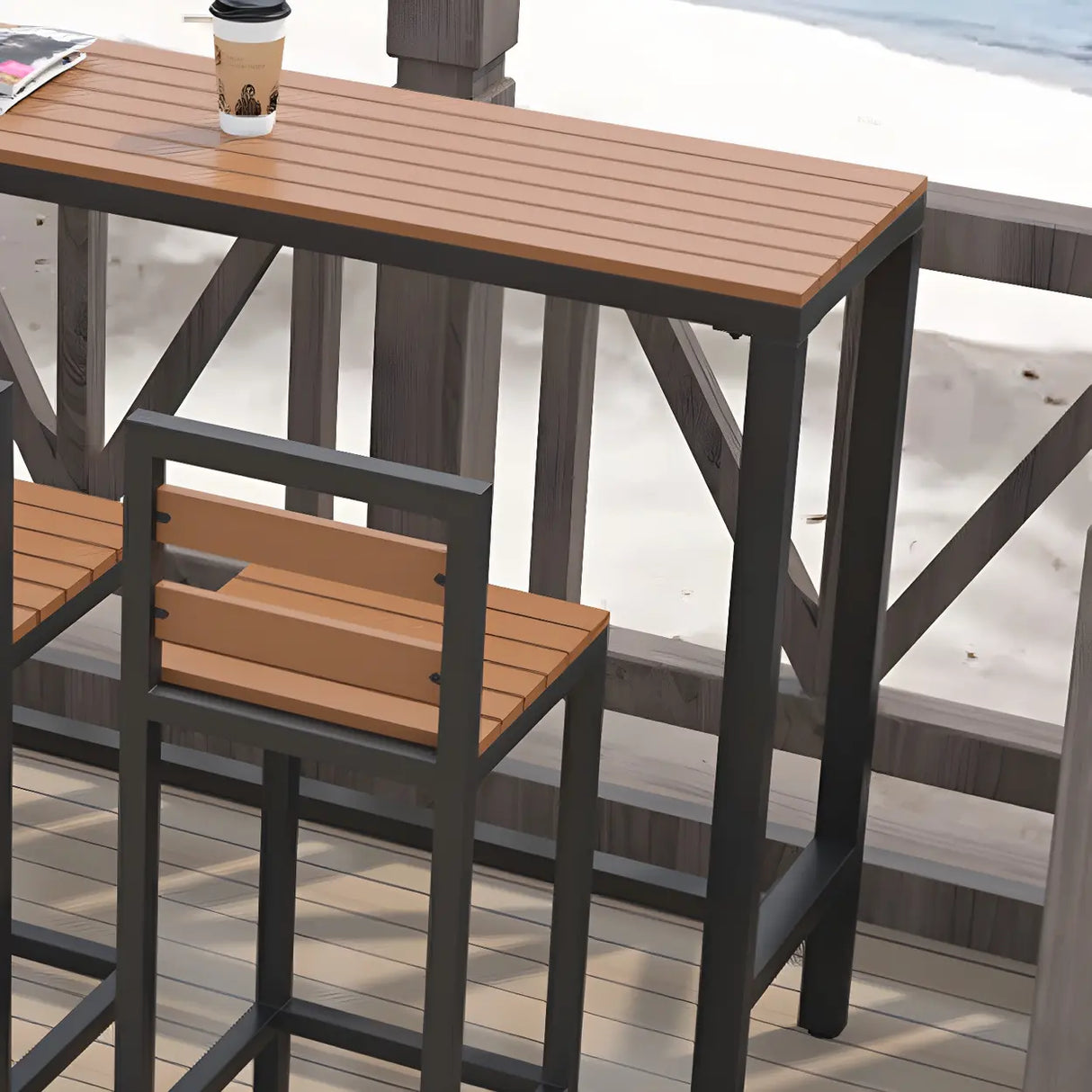 Modern Outdoor Counter Height Bar Table with Footrest Image - 7