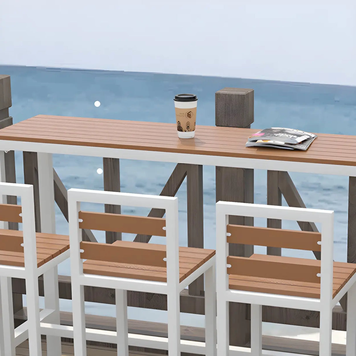 Modern Outdoor Counter Height Bar Table with Footrest Image - 9