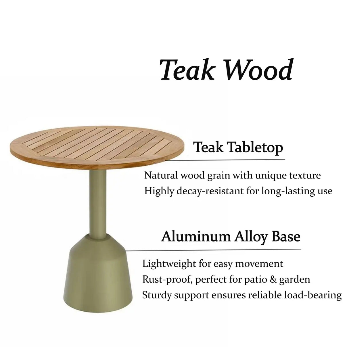 Modern Outdoor Round Teak Wood Green Balcony Patio Table Image - 4
