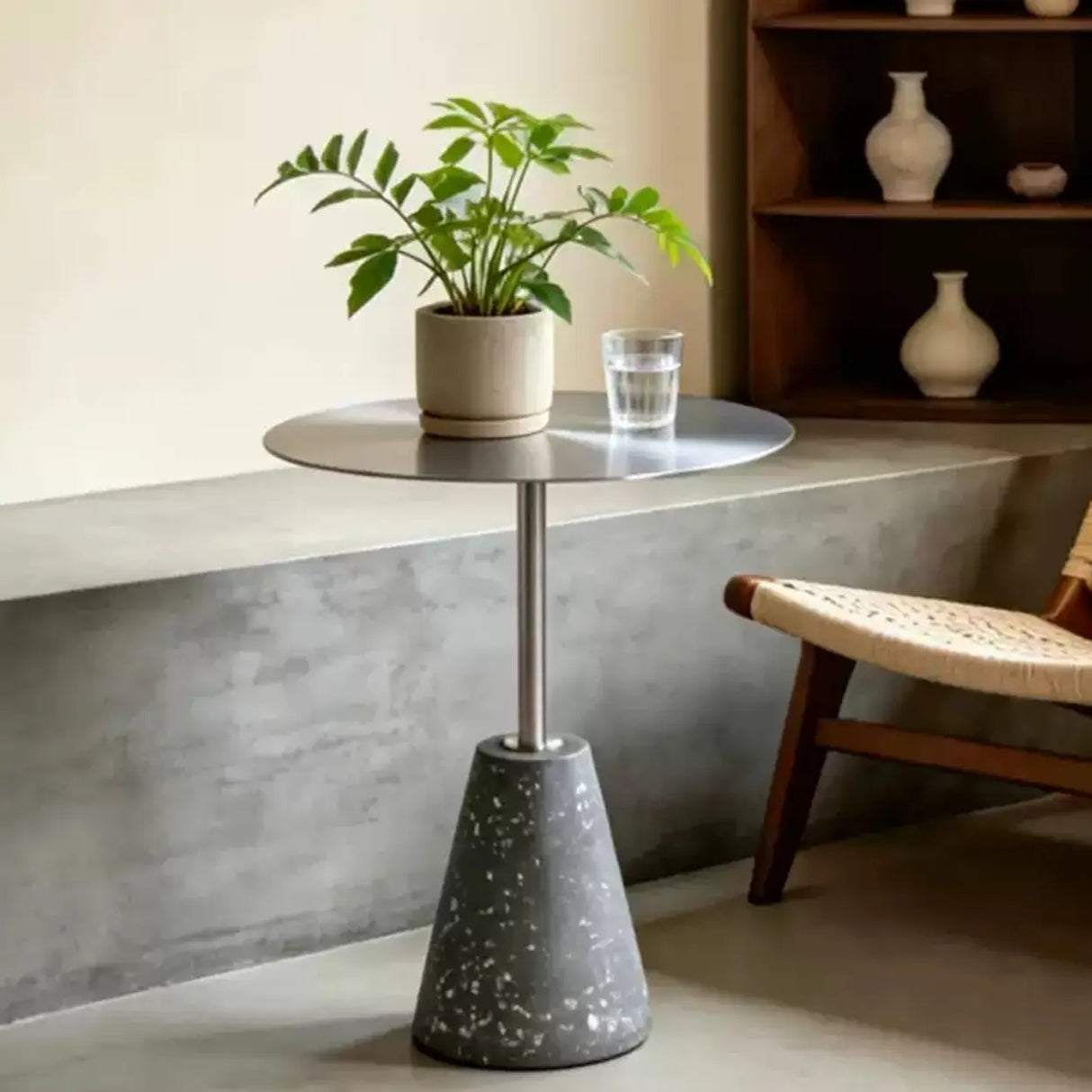 Modern Outdoor Terrazzo Round Stainless Steel Small Patio Table Image - 1