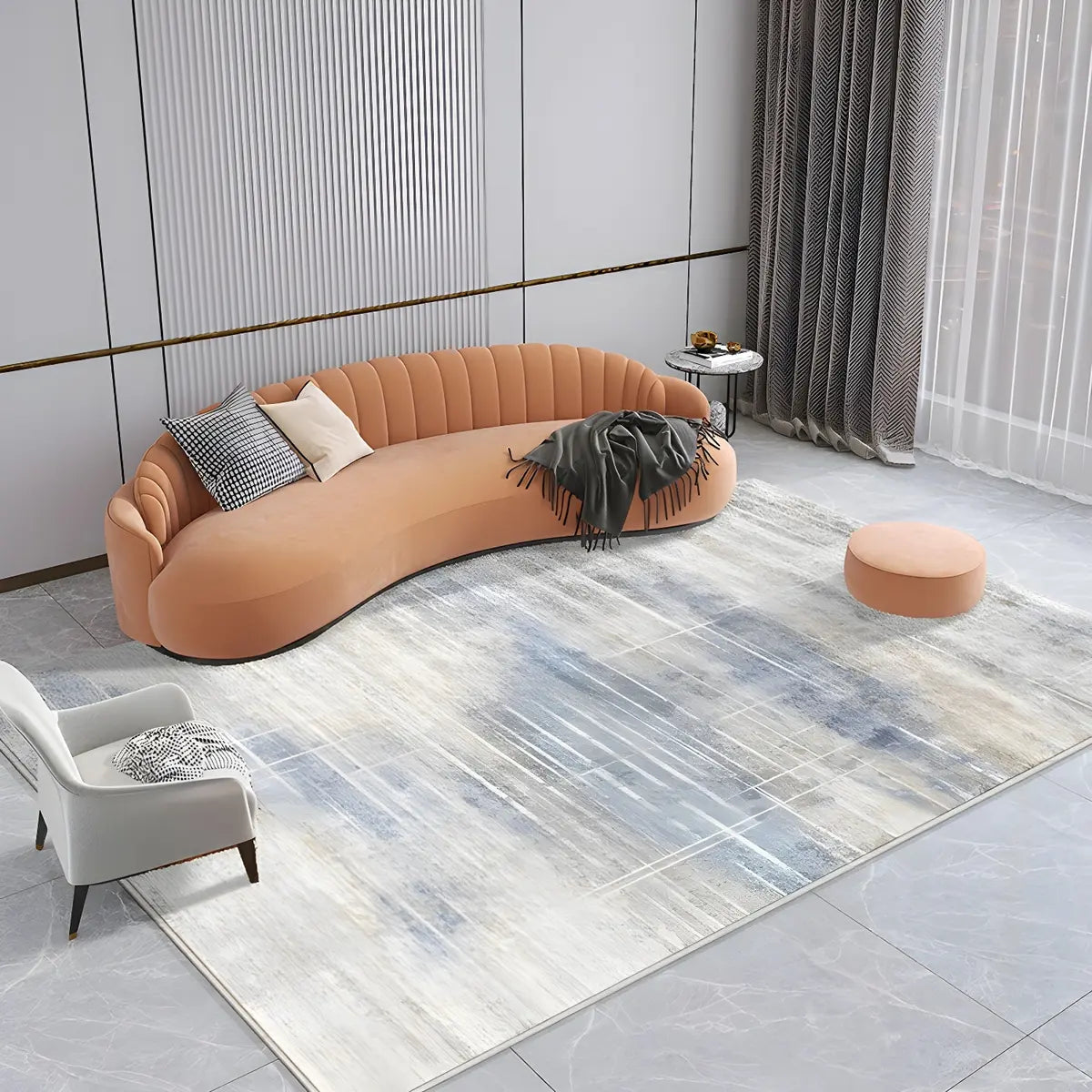 Modern Oval Abstract Polyester Apricot Area Rug Image - 2