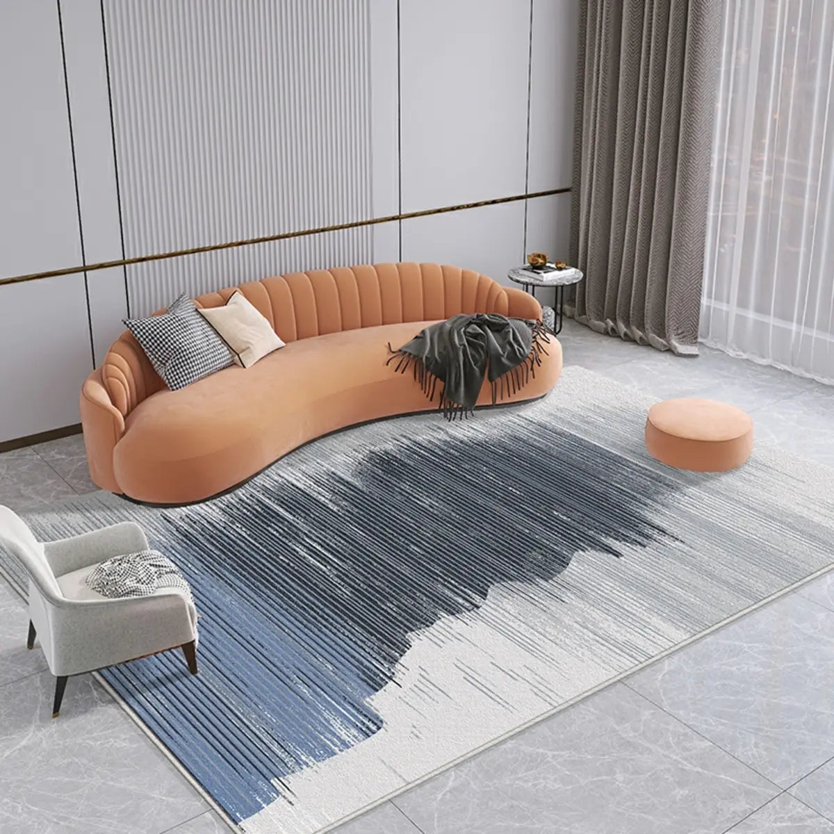 Modern Oval Abstract Polyester Apricot Area Rug Image - 5