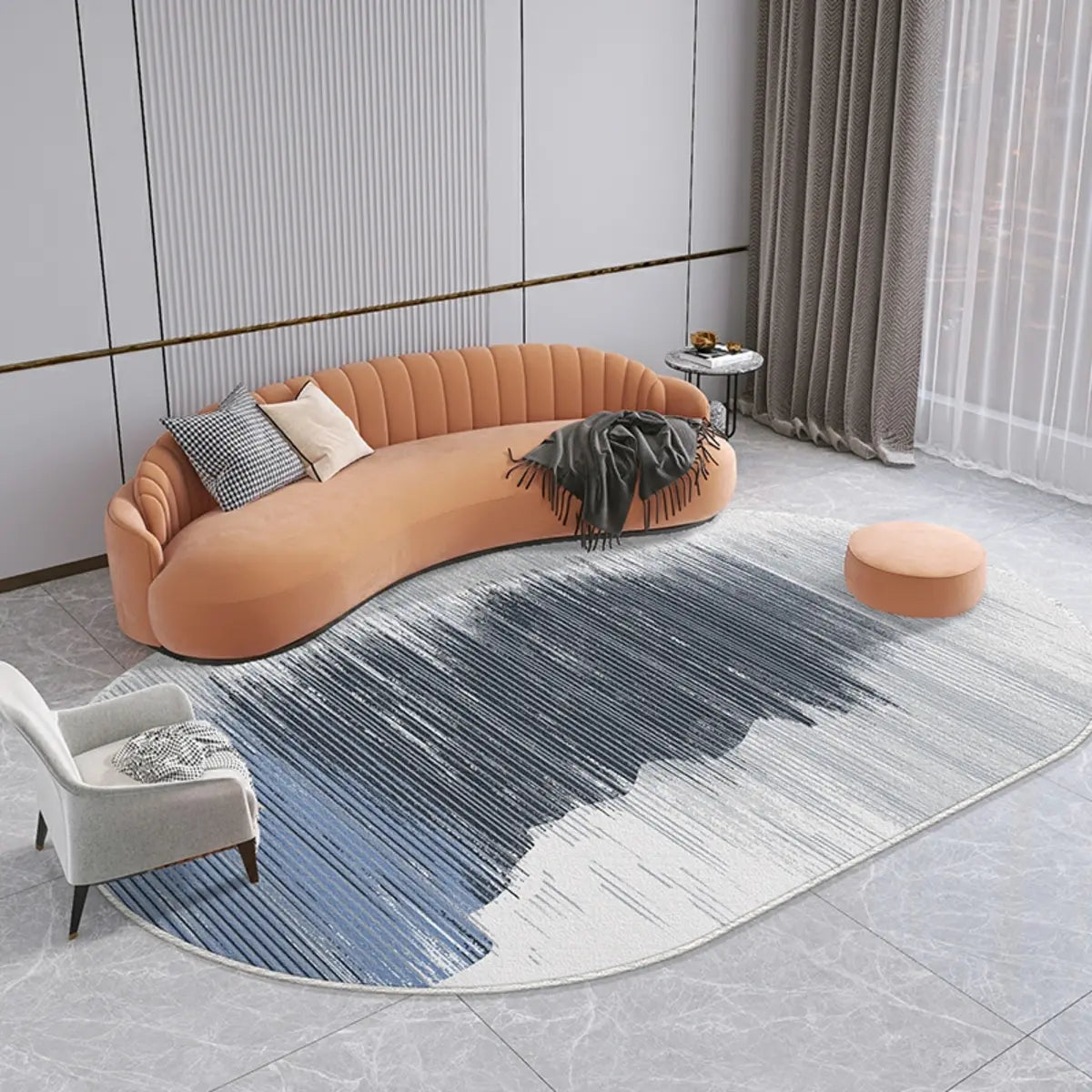 Modern Oval Abstract Polyester Apricot Area Rug Image - 7