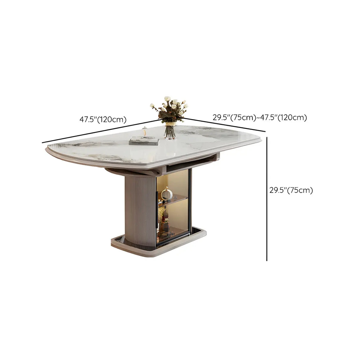 Modern Oval Marble Dining Table Grey Self-Storing Leaf