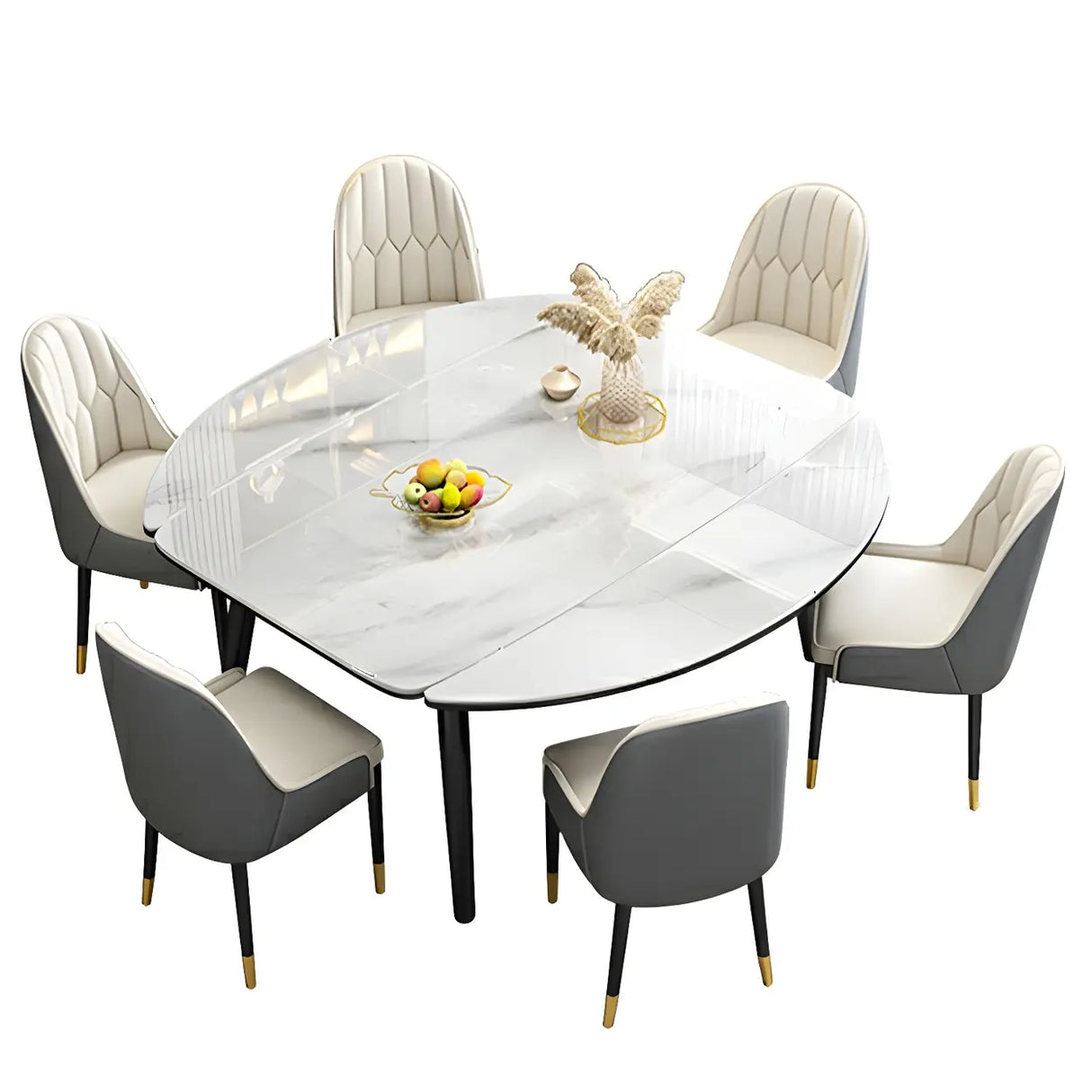 Modern Oval Marble Drop Leaf Scratch Resistant Dining Table Image - 12