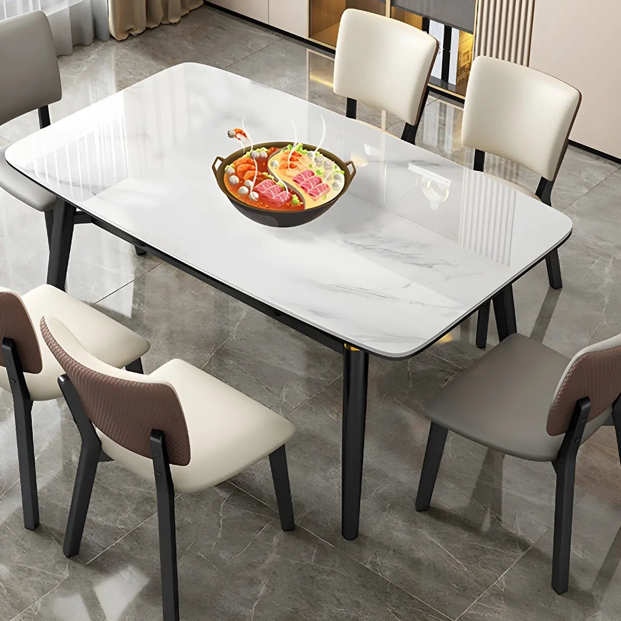 Modern Oval Marble Drop Leaf Scratch Resistant Dining Table Image - 14