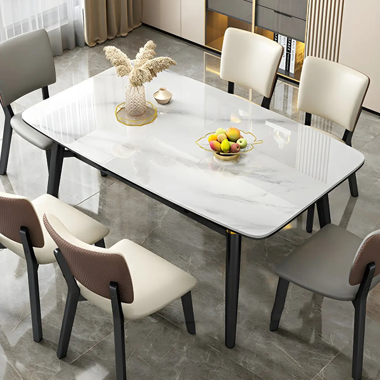 Modern Oval Marble Drop Leaf Scratch Resistant Dining Table Image - 15