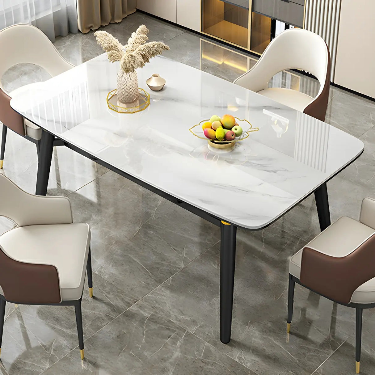 Modern Oval Marble Drop Leaf Scratch Resistant Dining Table Image - 16