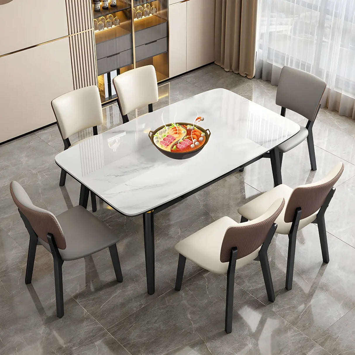 Modern Oval Marble Drop Leaf Scratch Resistant Dining Table Image - 17