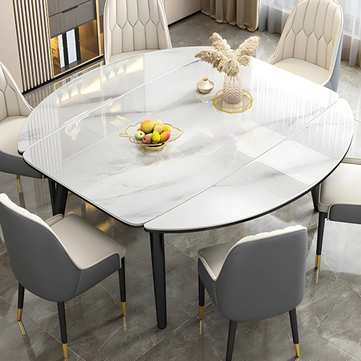 Modern Oval Marble Drop Leaf Scratch Resistant Dining Table Image - 1