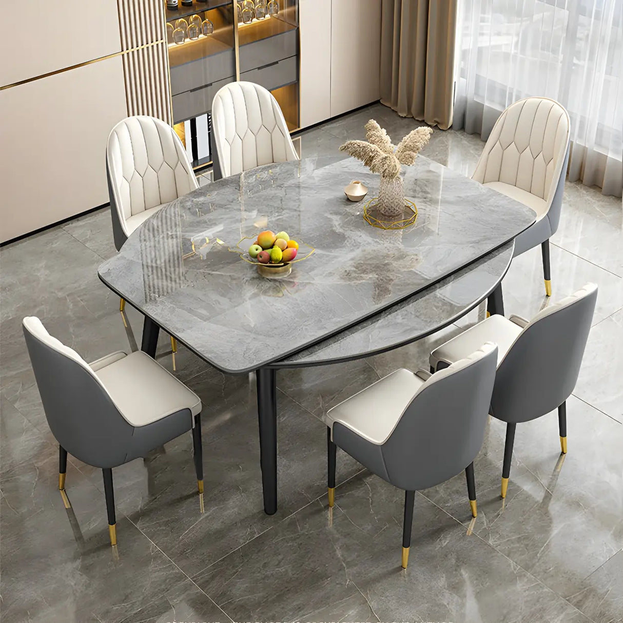 Modern Oval Marble Drop Leaf Scratch Resistant Dining Table Image - 3