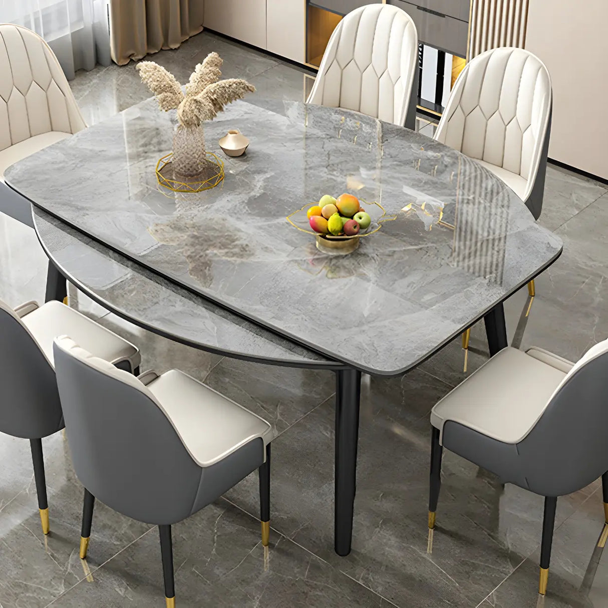 Modern Oval Marble Drop Leaf Scratch Resistant Dining Table Image - 4