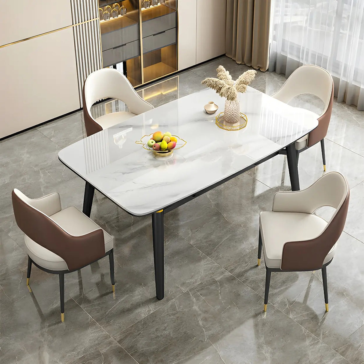 Modern Oval Marble Drop Leaf Scratch Resistant Dining Table Image - 5