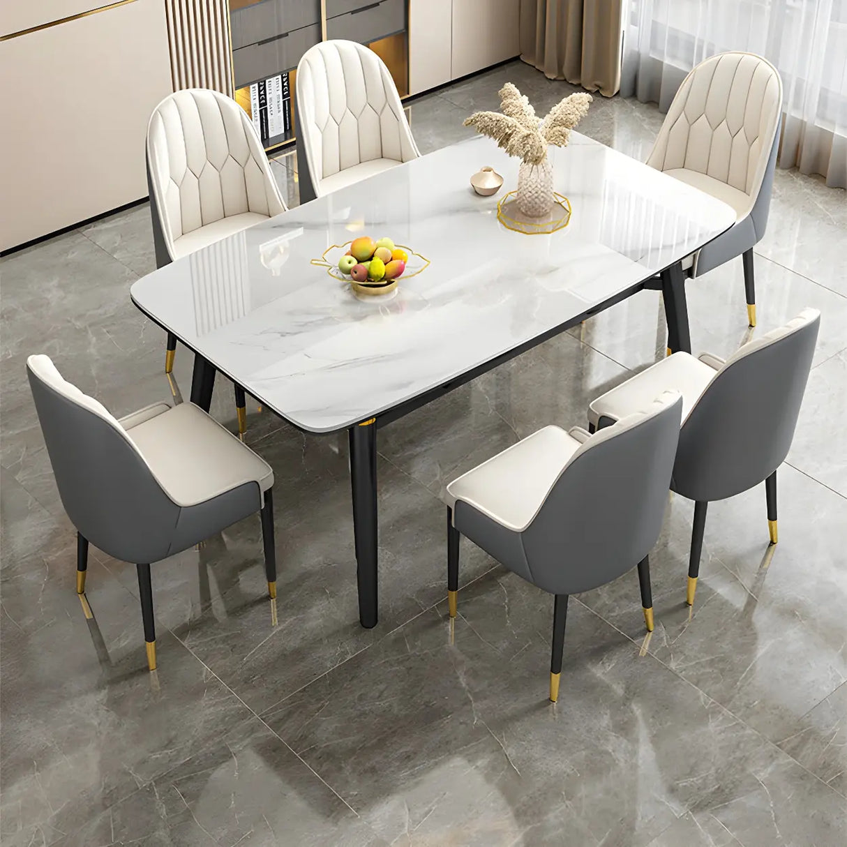 Modern Oval Marble Drop Leaf Scratch Resistant Dining Table Image - 6