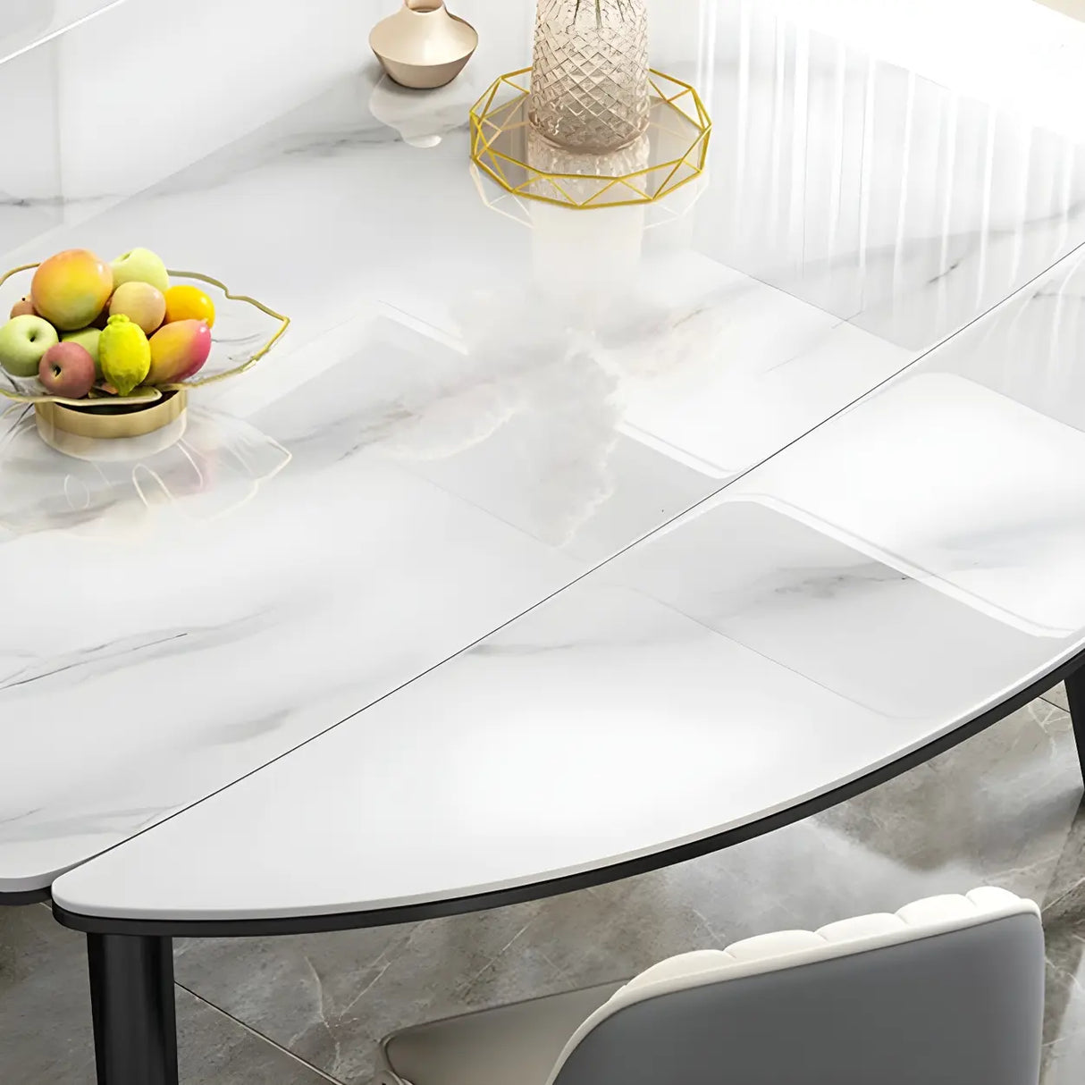 Modern Oval Marble Drop Leaf Scratch Resistant Dining Table Image - 8