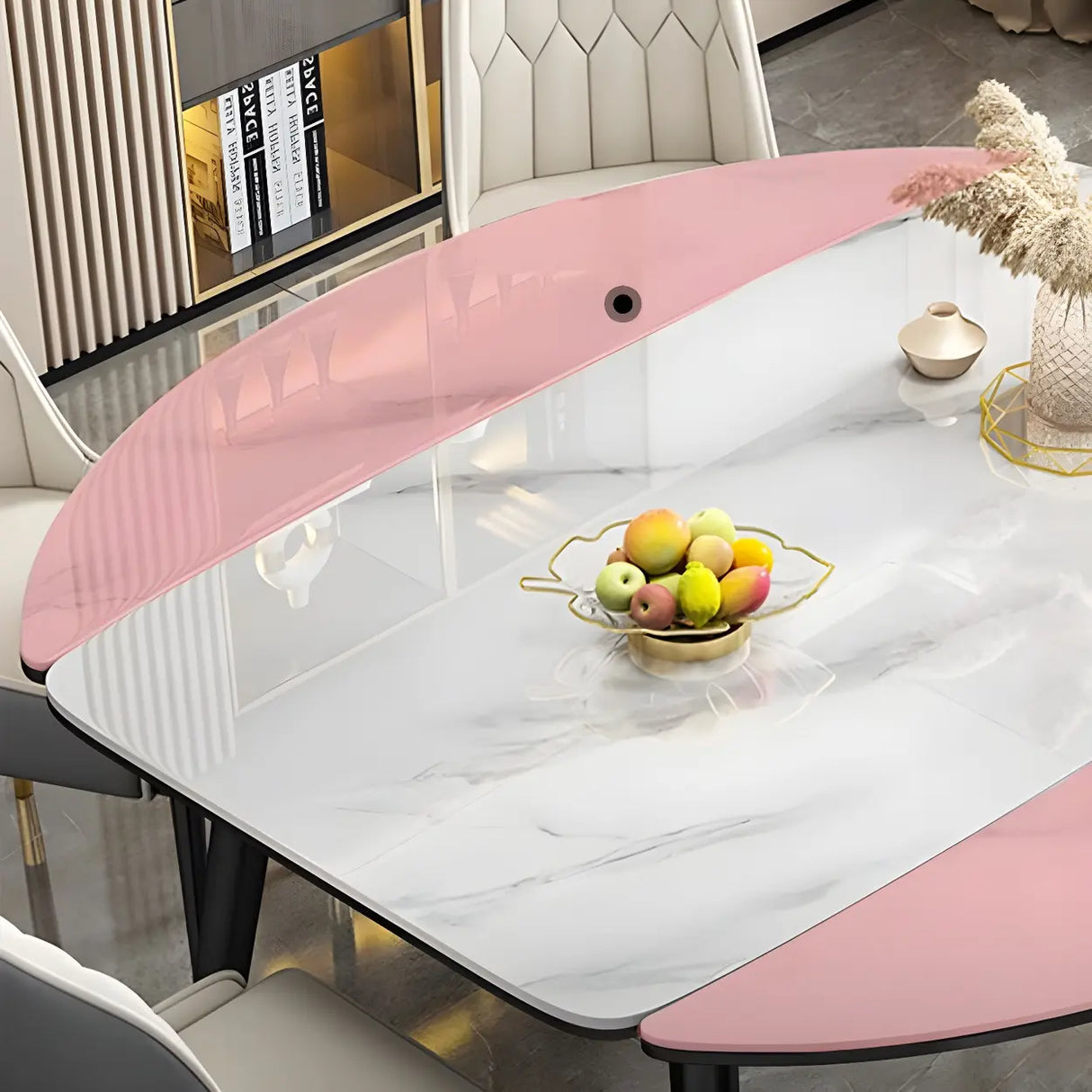 Modern Oval Marble Drop Leaf Scratch Resistant Dining Table Image - 9