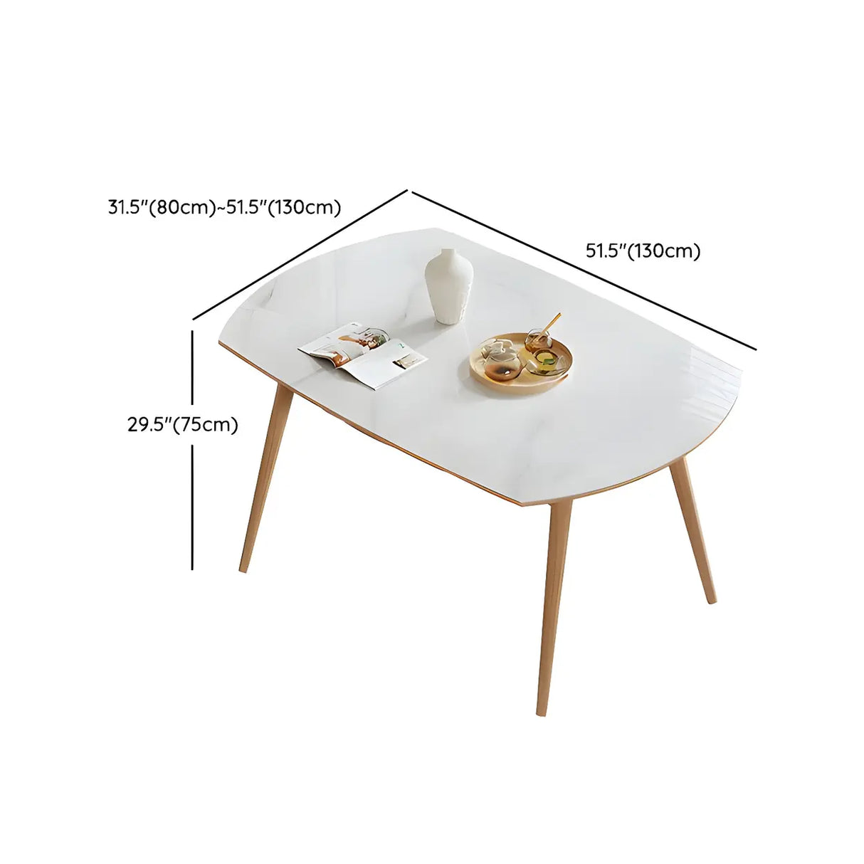 Modern Oval Round Stone Dining Table Wood Extendable