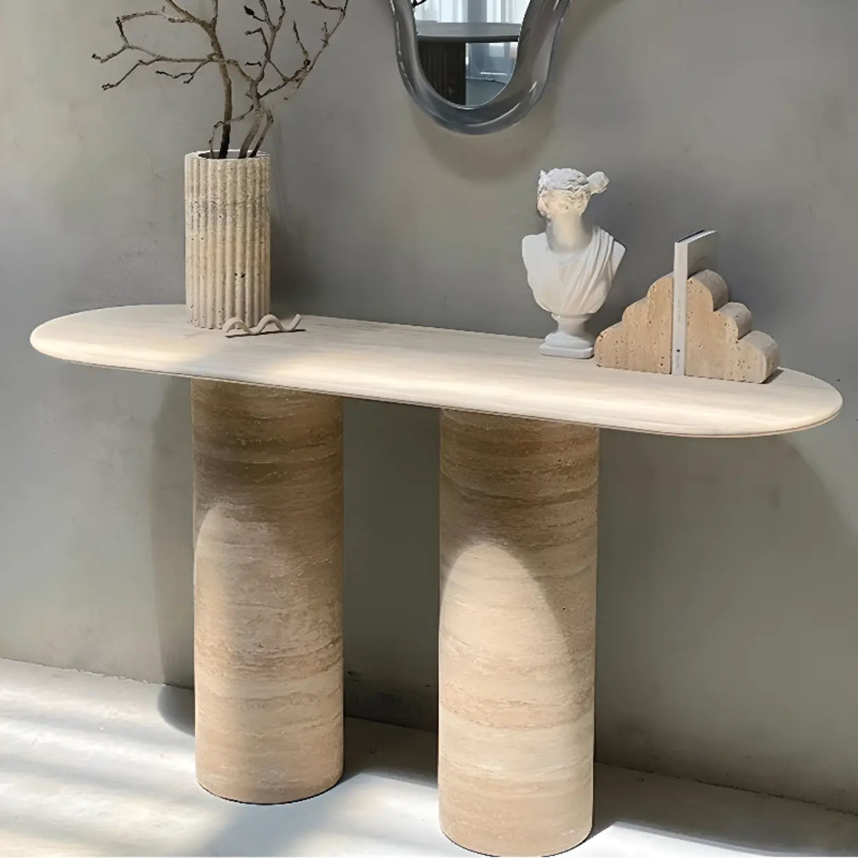 Modern Oval Scratch Resistant Stone Entryway Console Table Image - 1