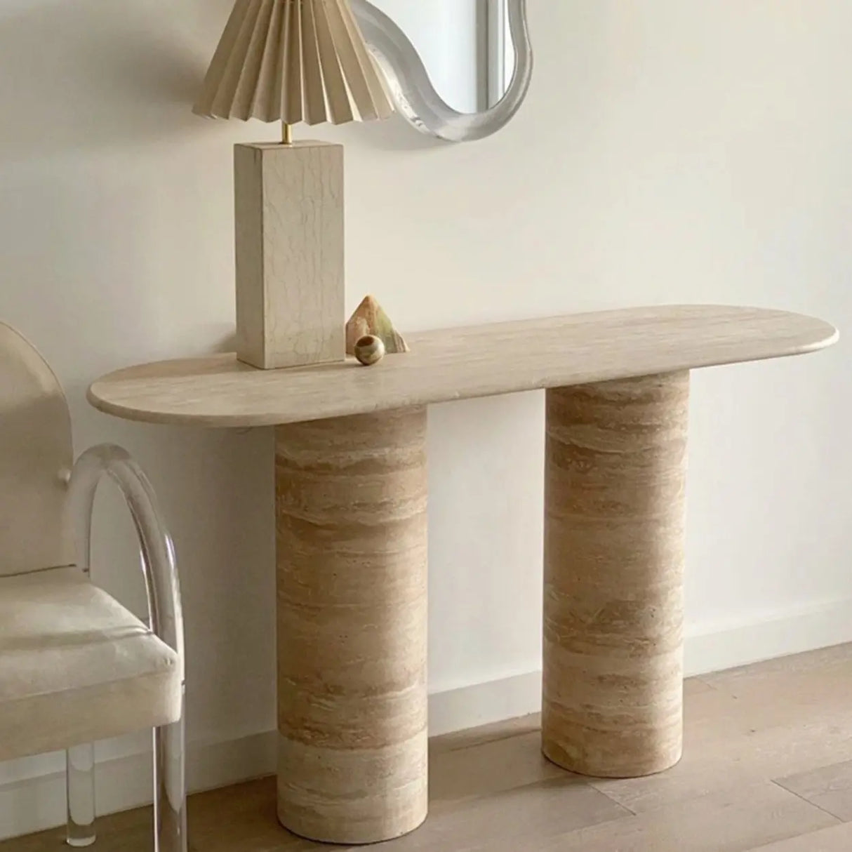 Modern Oval Scratch Resistant Stone Entryway Console Table Image - 3