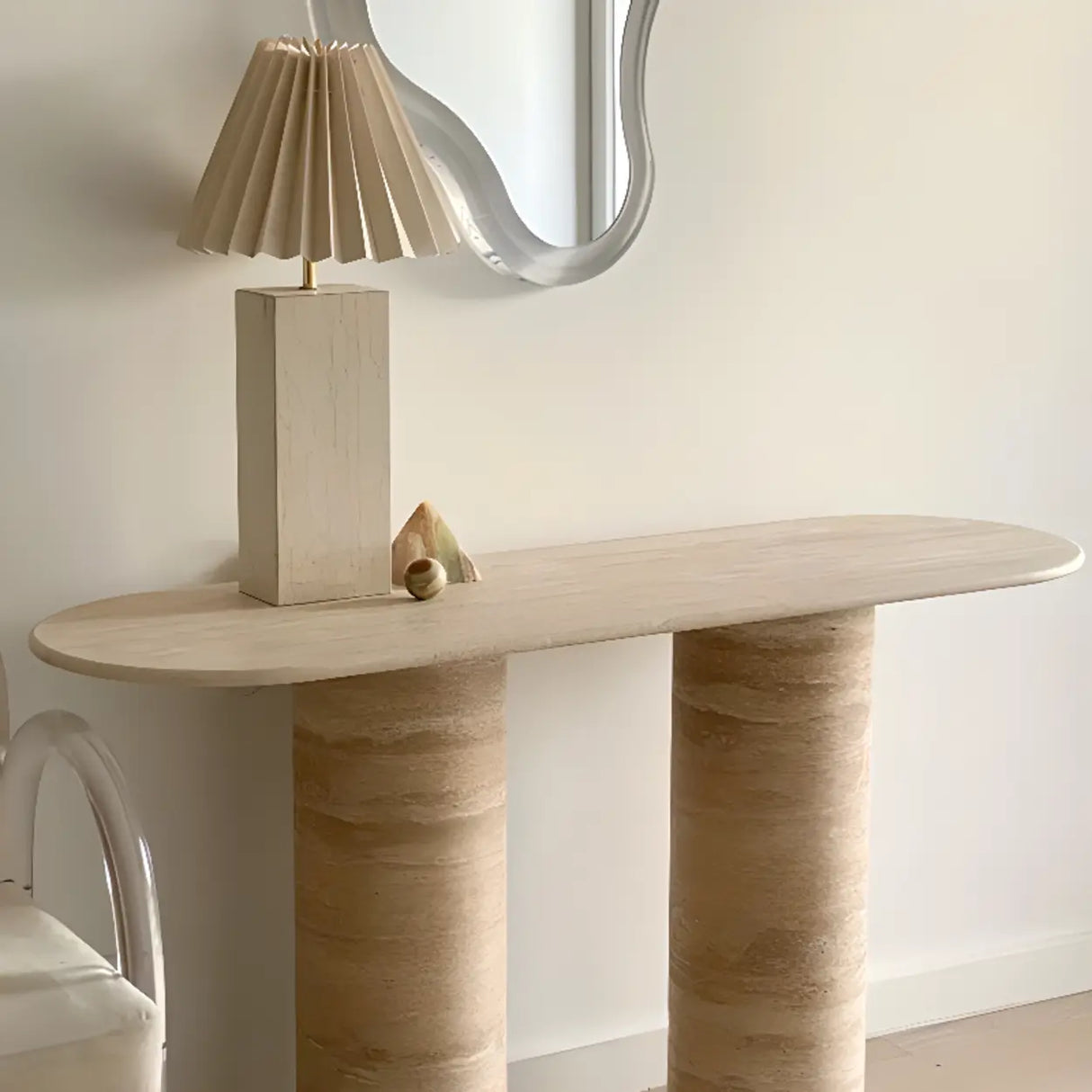 Modern Oval Scratch Resistant Stone Entryway Console Table Image - 4