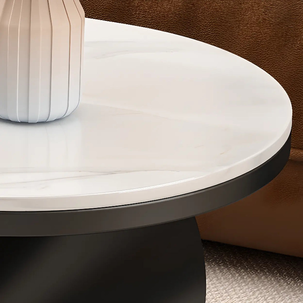 Modern Oval Stone Top Side Table with Casters and Drawers Image - 12