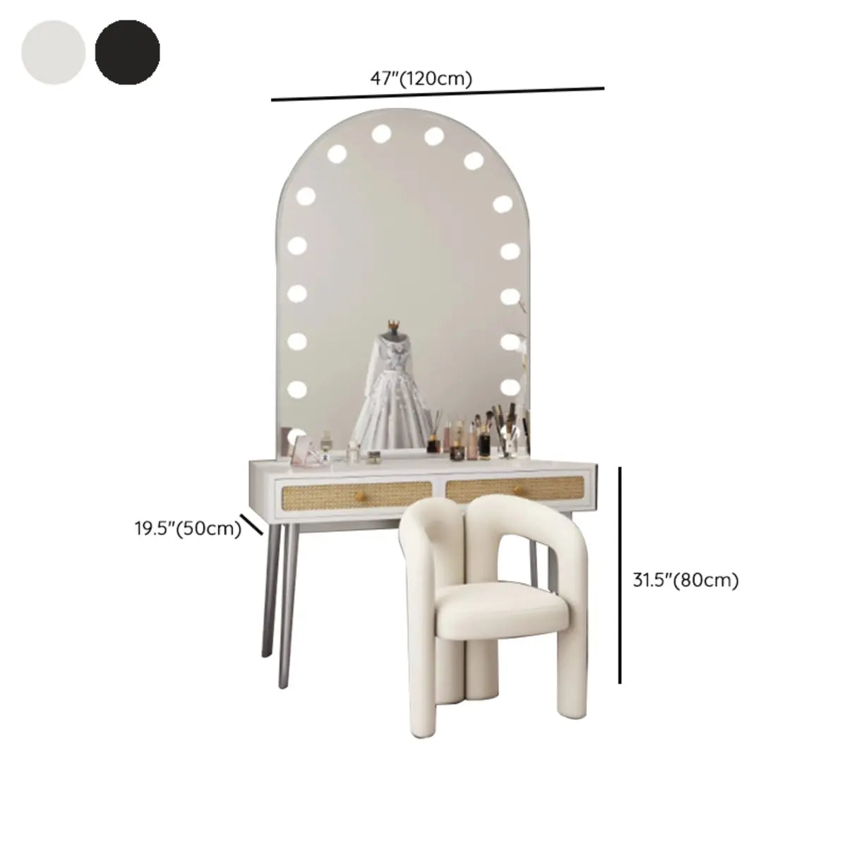 Modern Oval Timber Mirror Lights White Makeup Vanity Set Image - 20