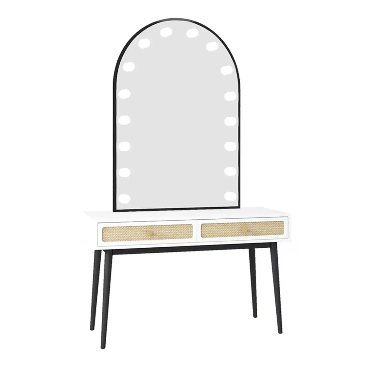 Modern Oval Timber Mirror Lights White Makeup Vanity Set Image - 2