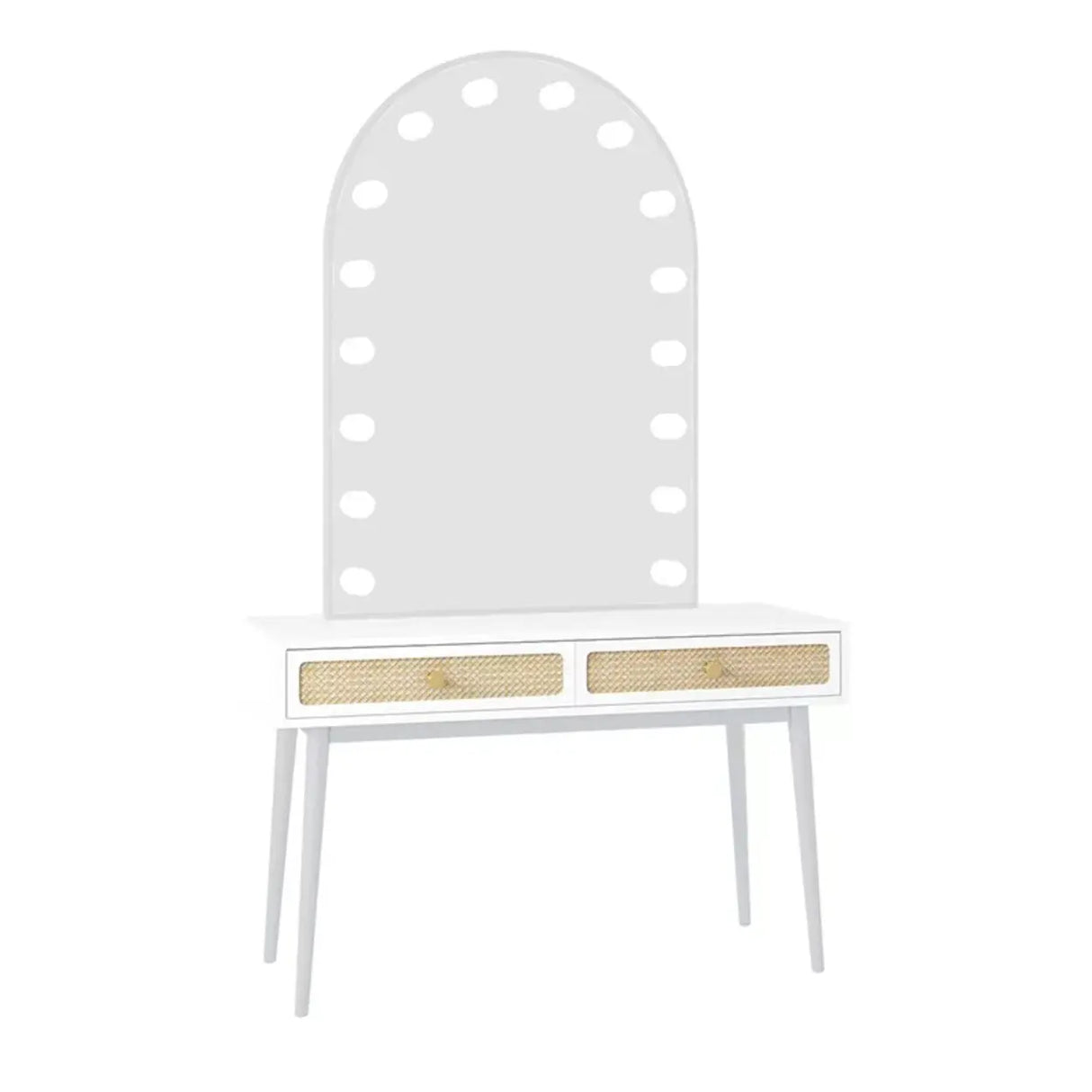 Modern Oval Timber Mirror Lights White Makeup Vanity Set Image - 3