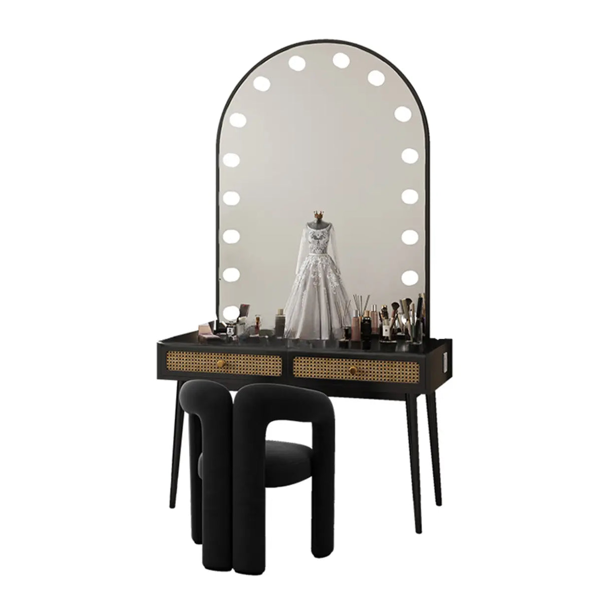 Modern Oval Timber Mirror Lights White Makeup Vanity Set Image - 7