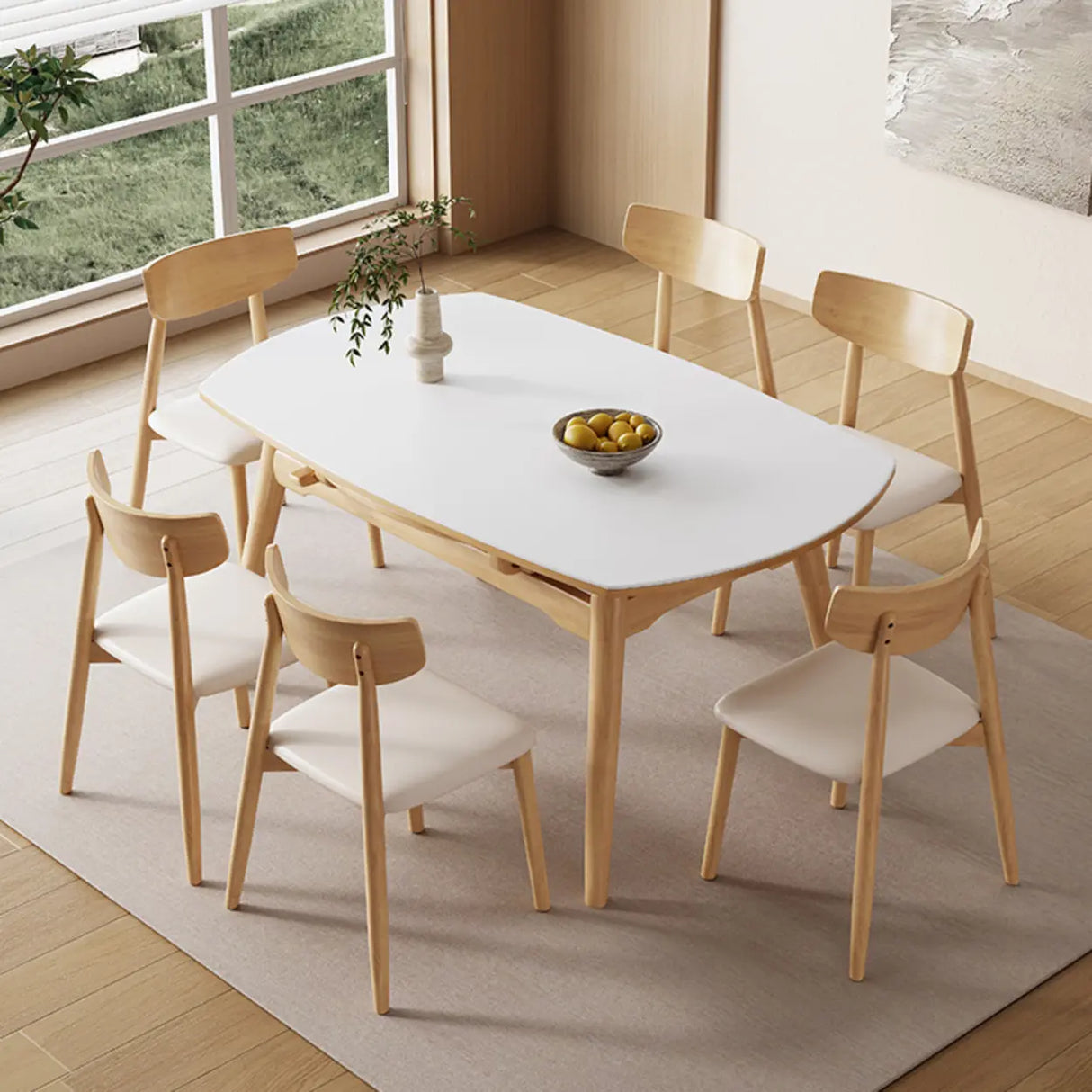 Modern Oval Wood Dining Table White Self-Storing Leaf Image - 1