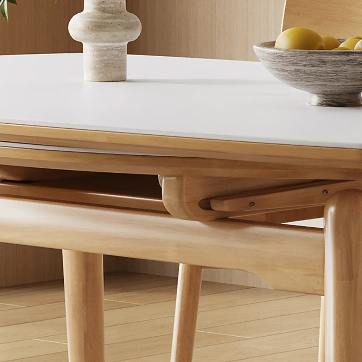 Modern Oval Wood Dining Table White Self-Storing Leaf Image - 3