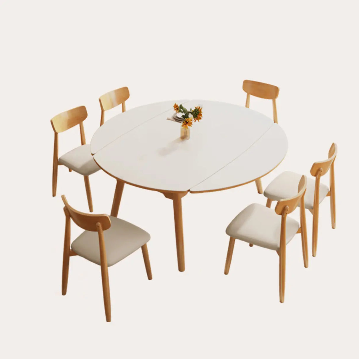 Modern Oval Wood Dining Table White Self-Storing Leaf Image - 4