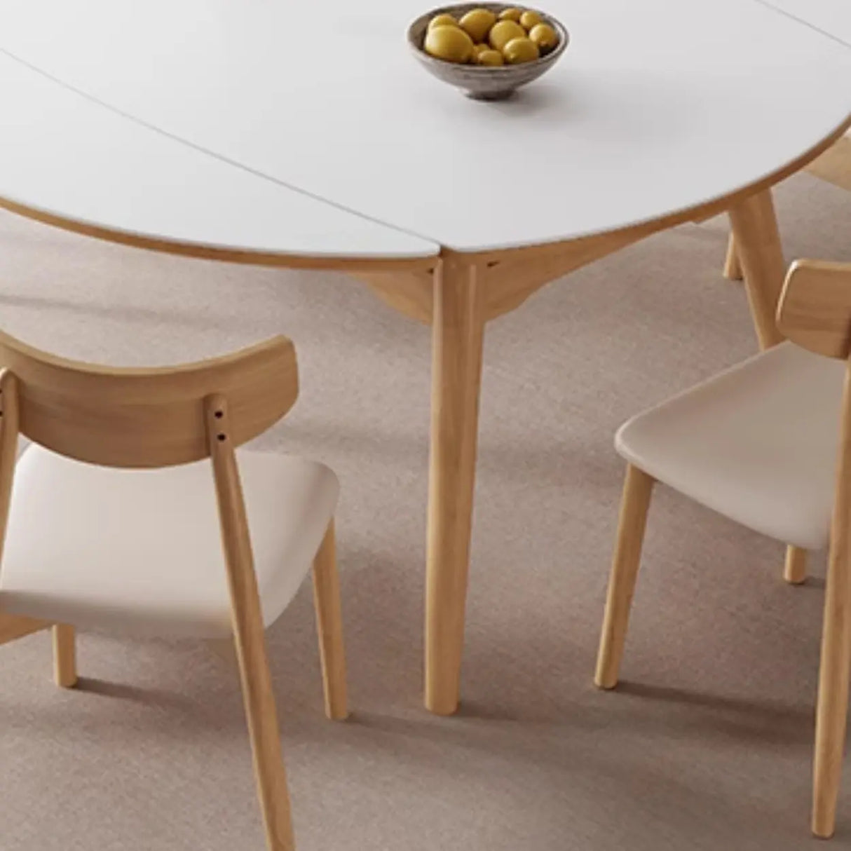 Modern Oval Wood Dining Table White Self-Storing Leaf Image - 7