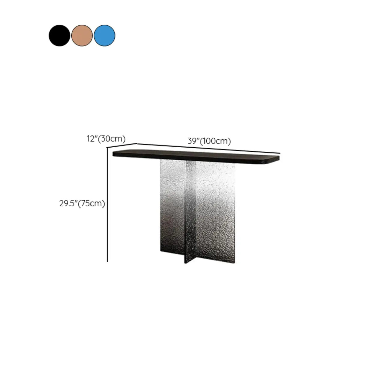 Modern Pedestal Rectangle Stump Black Top Console Table Image - 12