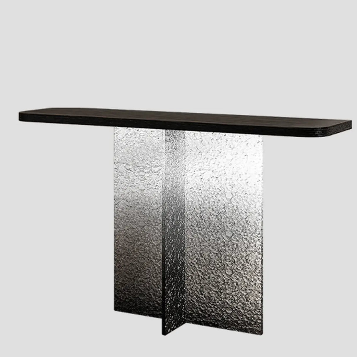 Modern Pedestal Rectangle Stump Black Top Console Table Image - 2