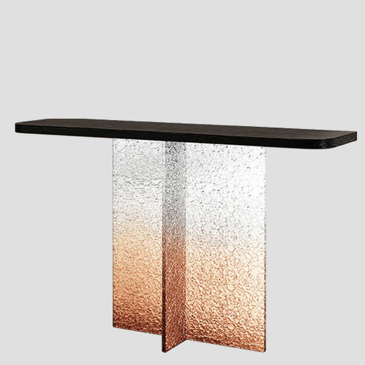 Modern Pedestal Rectangle Stump Black Top Console Table Image - 3