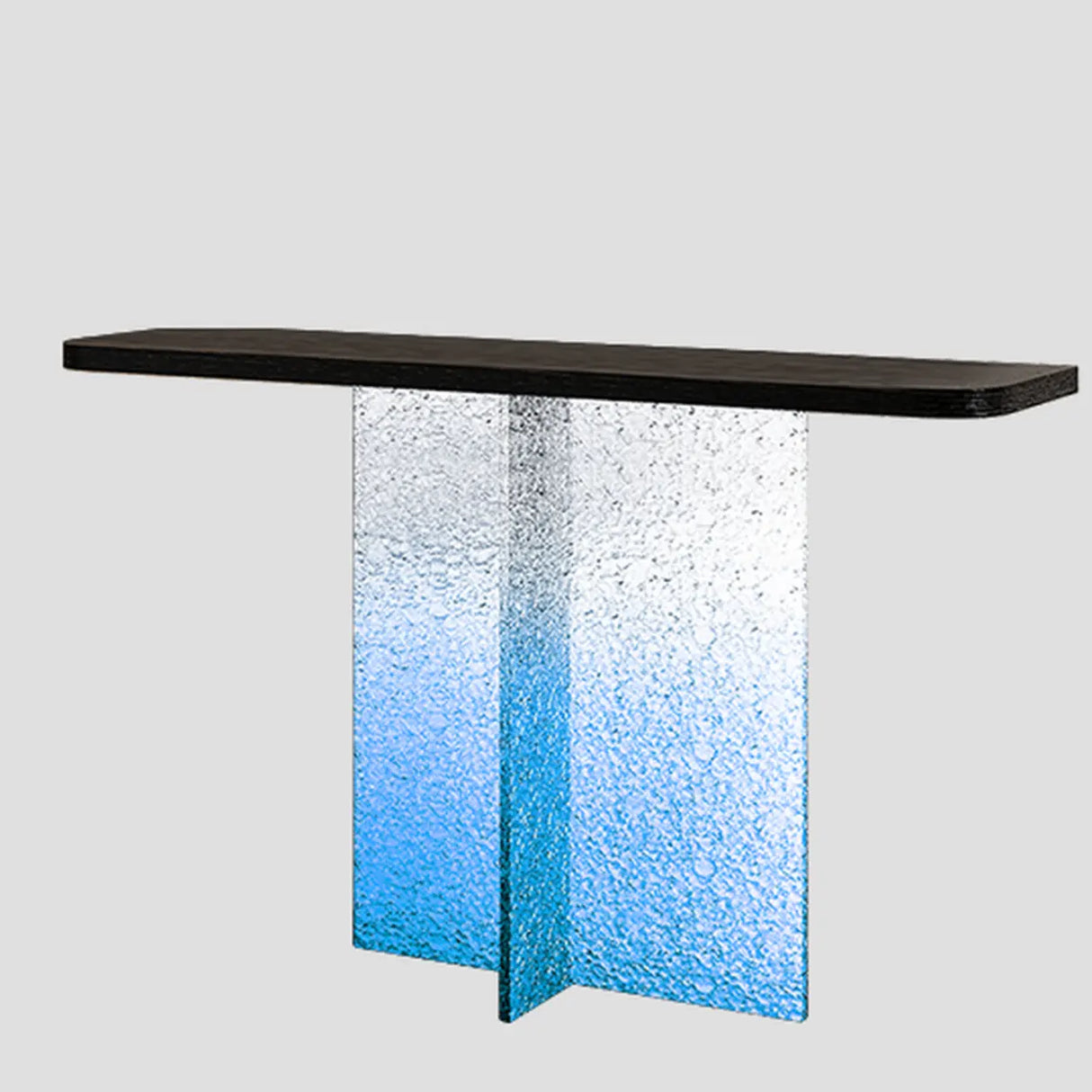 Modern Pedestal Rectangle Stump Black Top Console Table Image - 5