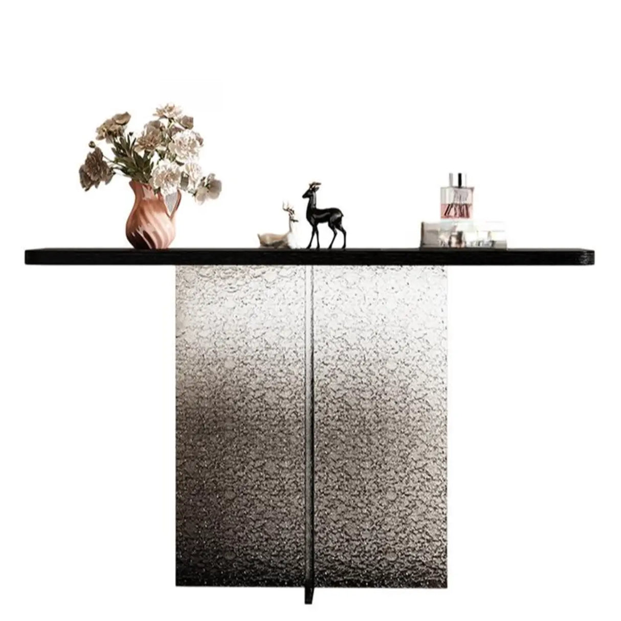 Modern Pedestal Rectangle Stump Black Top Console Table Image - 7