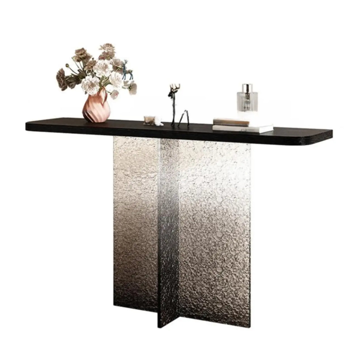 Modern Pedestal Rectangle Stump Black Top Console Table Image - 8
