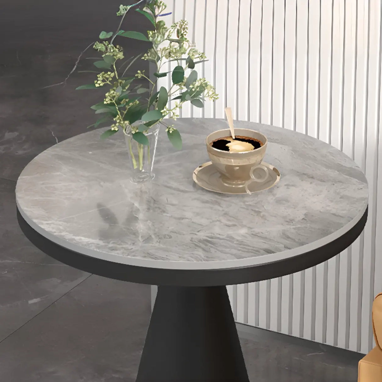 Modern Pedestal Round Sintered Stone Steel Base End Table Image - 12