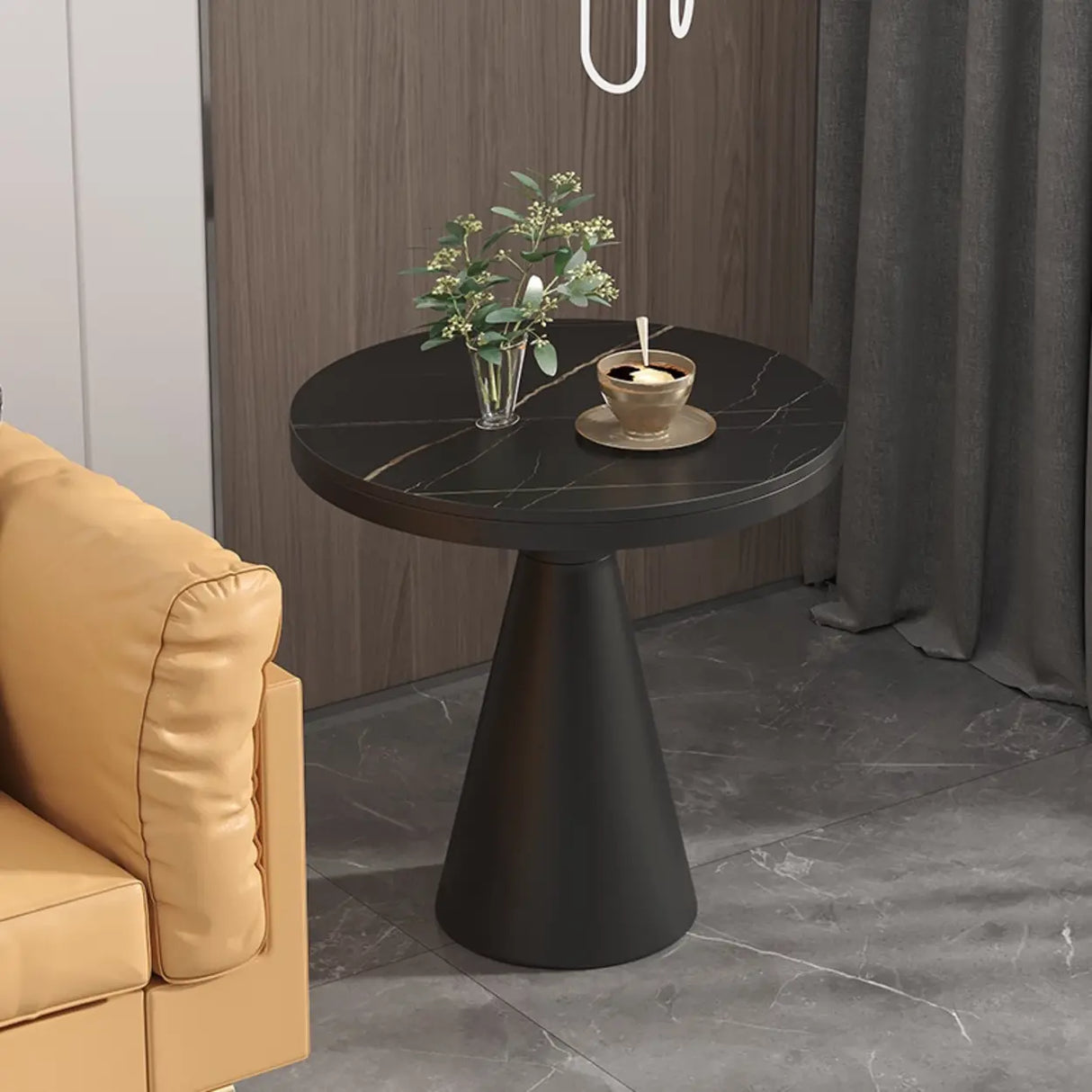 Modern Pedestal Round Sintered Stone Steel Base End Table Image - 6