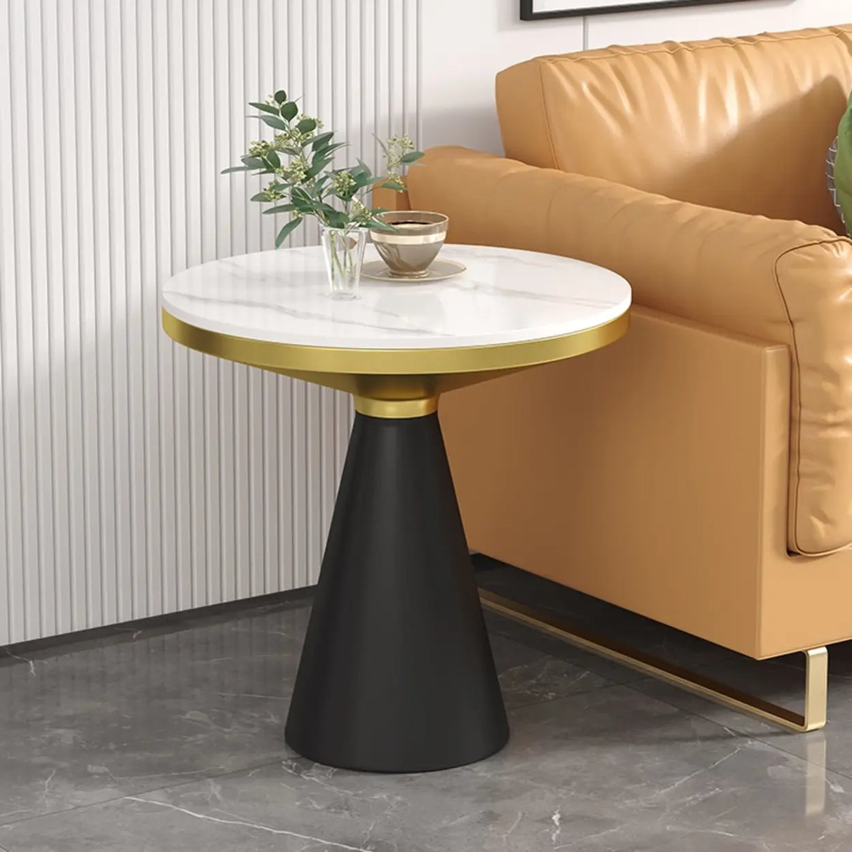Modern Pedestal Round Sintered Stone Steel Base End Table Image - 8