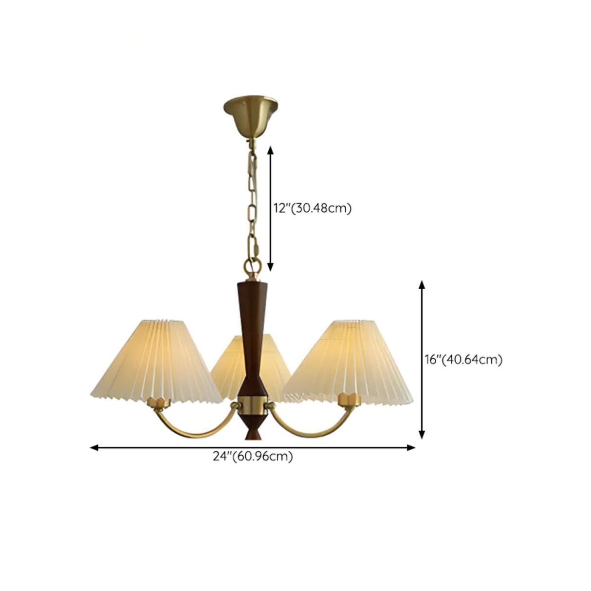 Modern Pleated Fabric Wood Chandelier Adjustable Chain
