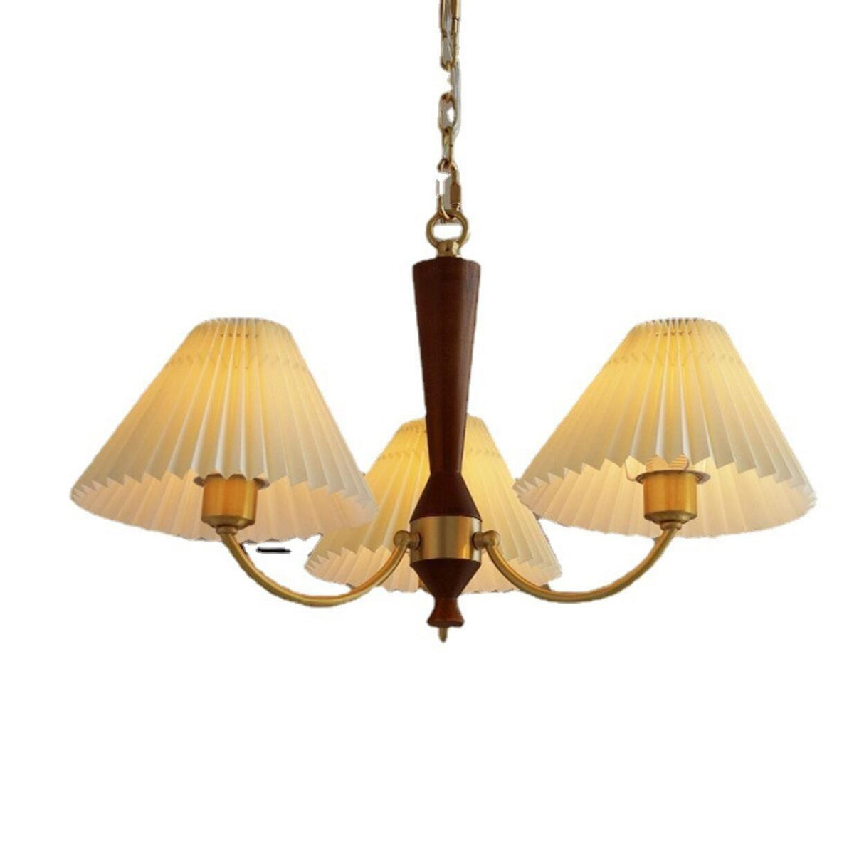 Modern Pleated Fabric Wood Chandelier Adjustable Chain Image - 5