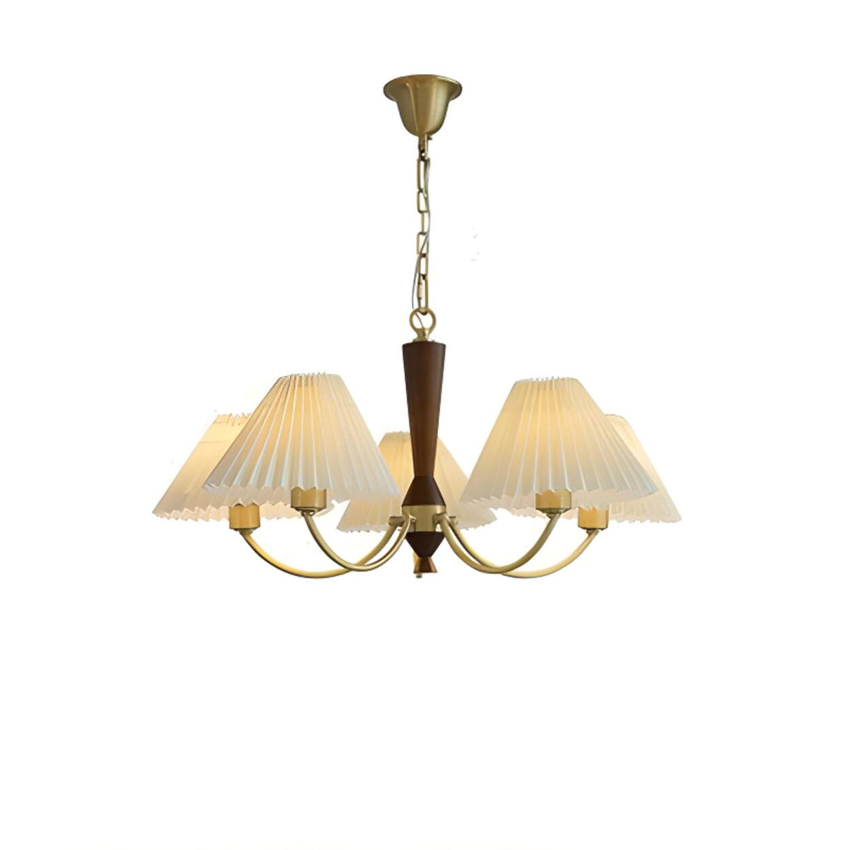 Modern Pleated Fabric Wood Chandelier Adjustable Chain Image - 6