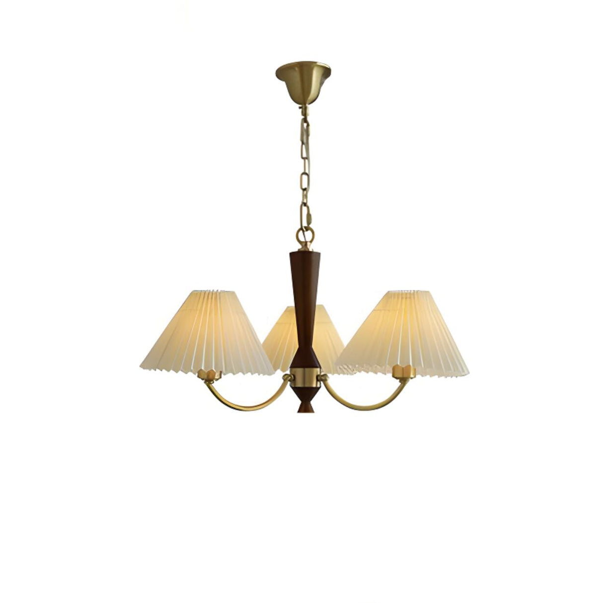 Modern Pleated Fabric Wood Chandelier Adjustable Chain Image - 7