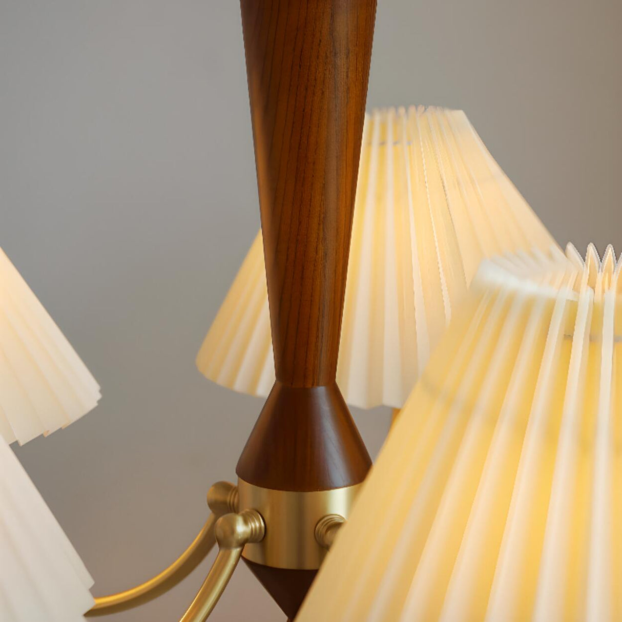 Modern Pleated Fabric Wood Chandelier Adjustable Chain Image - 9